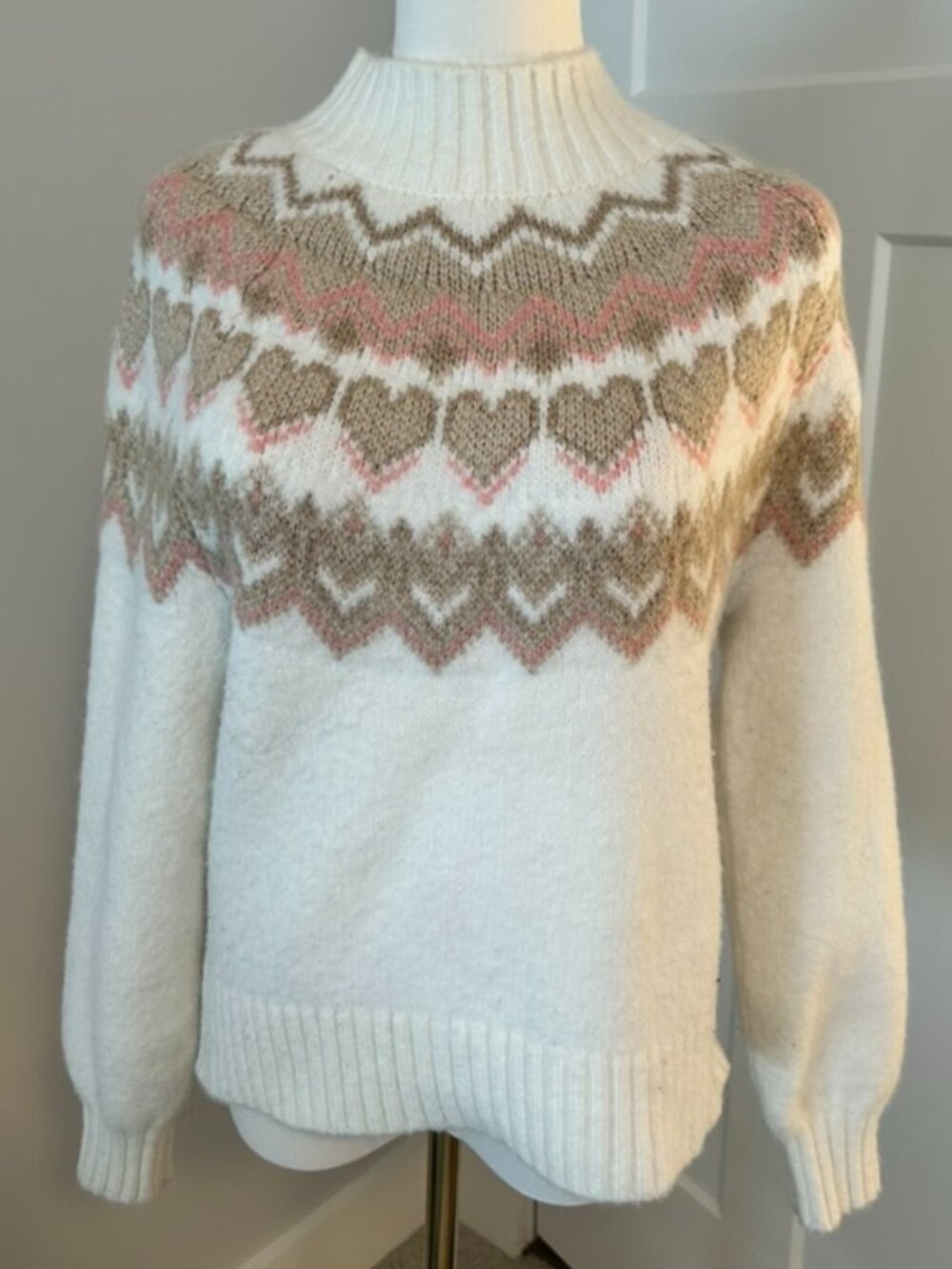 LOFT Mock Neck Fair Isle Heart Sweater